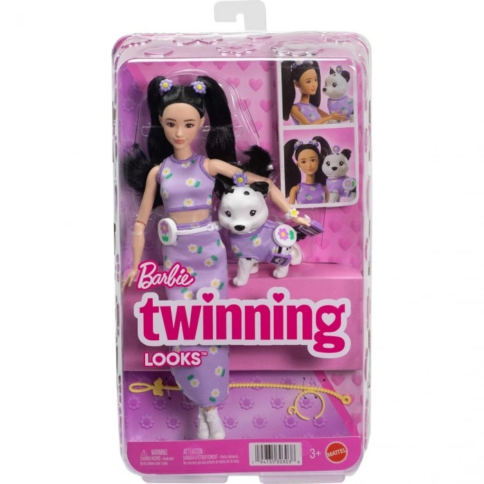 Barbie Uyumlu Dostlar Siyah Saçlı Bebek ve Köpekçiği