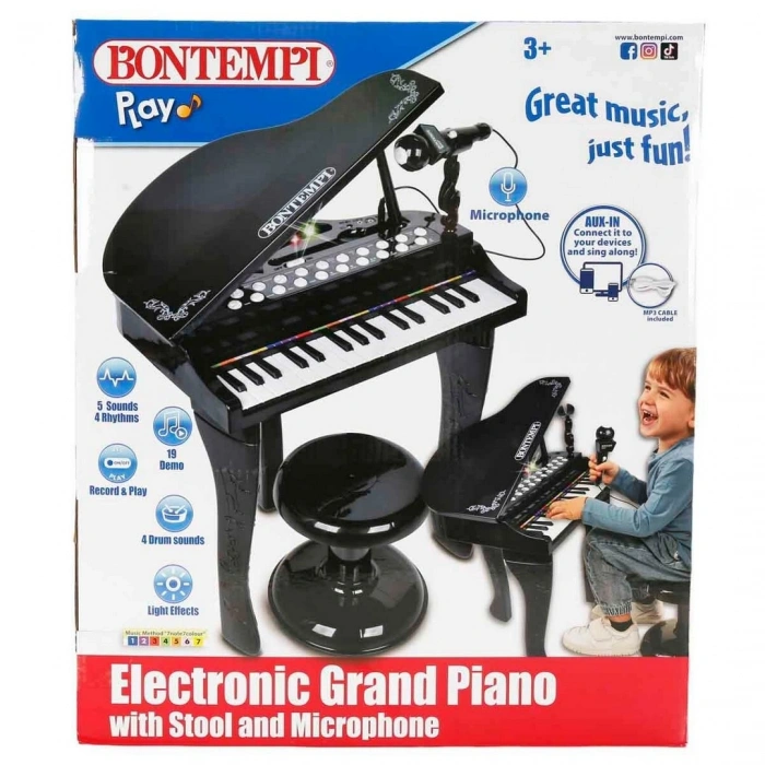 Bontempi Işıklı Mikrofonlu Tabureli Piyano Seti
