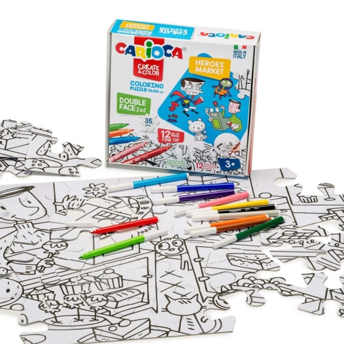 Carioca 35 Parça Boyanabilir Kahramanlar Marketi Çift Taraflı Puzzle