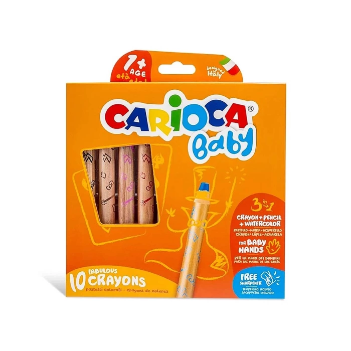 Carioca Baby 3 in 1 Jumbo Ahşap Gövdeli Boya Kalemi 10lu