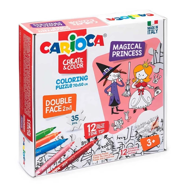 Carioca Boyanabilir Puzzle Magıcal Princess 35 Parça Çift Taraflı 12 Adet Joy Keçeli 42941