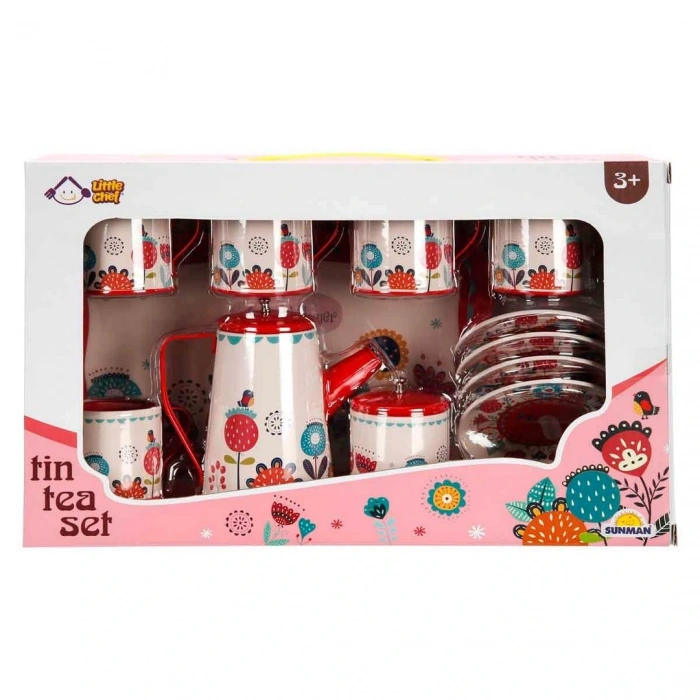 Çiçek Desenli Metal Çay Seti 12 Parça