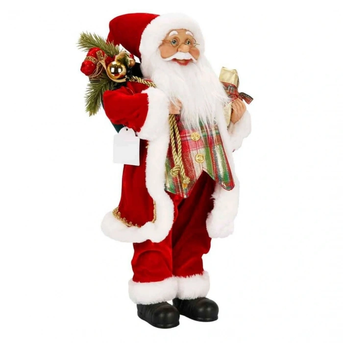 Çuval Taşıyan Gözlüklü Noel Baba Dekoratif Biblo 46 cm
