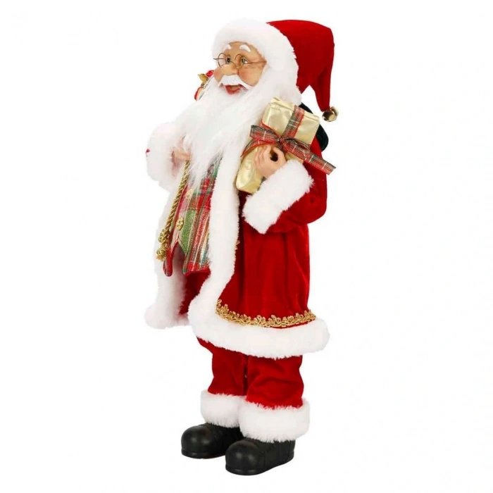 Çuval Taşıyan Gözlüklü Noel Baba Dekoratif Biblo 46 cm