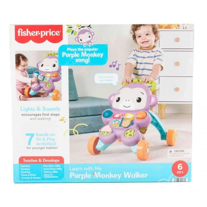 Fisher Price Sesli ve Işıklı Benimle Öğren Mor Maymun Yürüteç