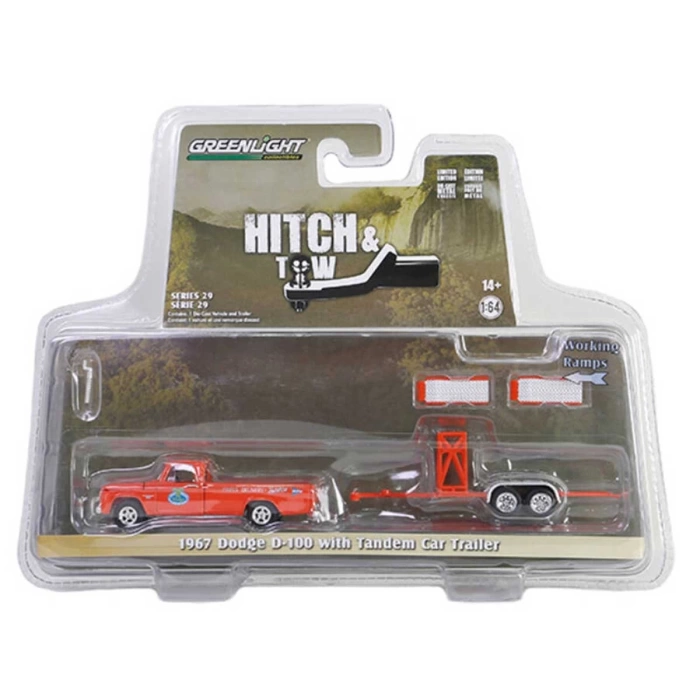 Greenlight 1:64 1967 Dodge D-100 with Tandem Car Trailer