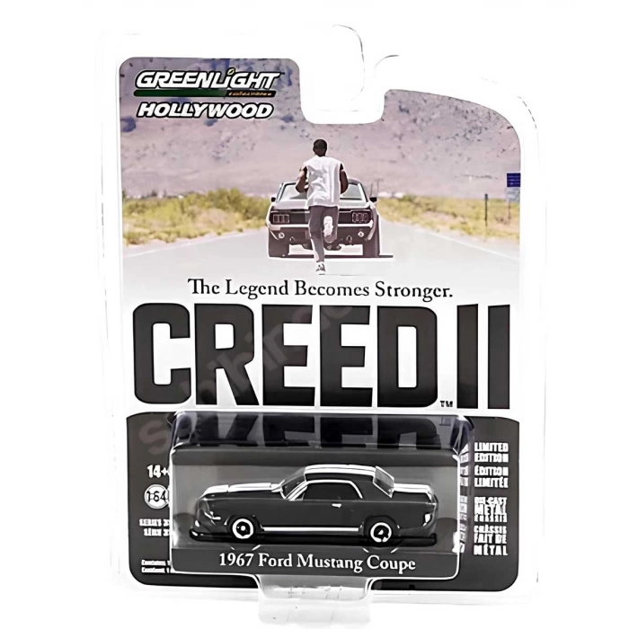 Greenlight 1:64 1967 Ford Mustang Coupe In Black With White Stripes