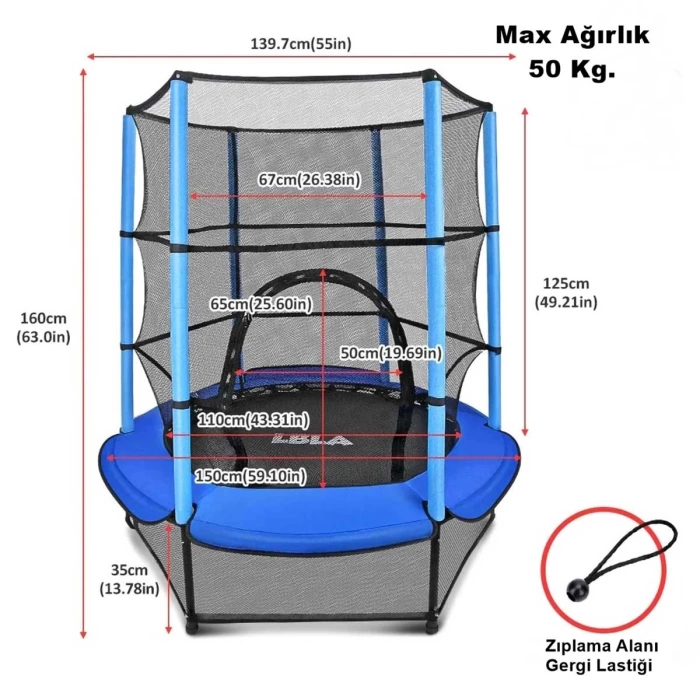 Hattrick 140 cm (55 inç) Güvenlik Fileli Trambolin TRP-87