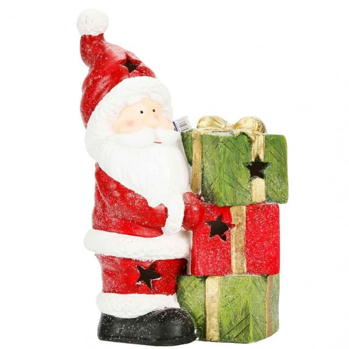 Hediye Kutusu Taşıyan Noel Baba Dekoratif Biblo 40 cm
