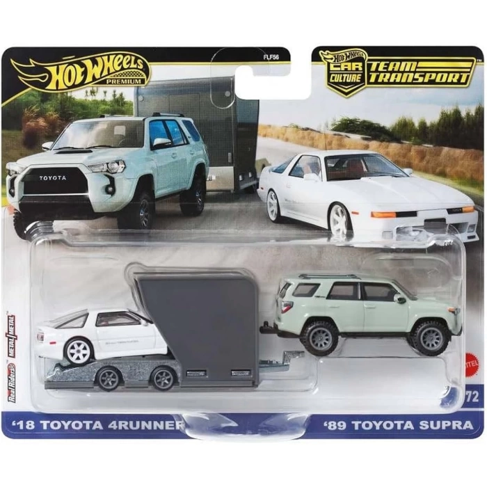 Hot Wheels Premium Team Transport 18 Toyota 4Runner &  Toyota Supra w/Open Trailer HRV37