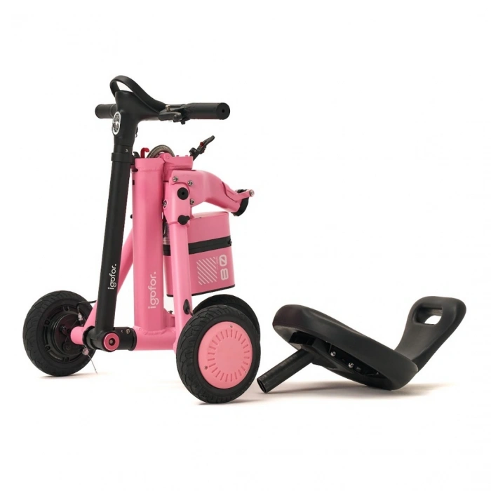 Igofor 3 Tekerlekli Katlanabilir Elektrikli Oturulabilir Scooter Pembe