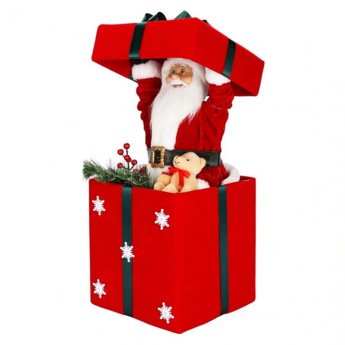 Işıklı Noel Baba Figürlü Dekoratif Hediye Kutusu 59 cm