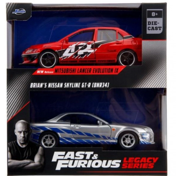 Jada Hızlı & Öfkeli 2li Paket, 2006 Mitsubishi Lancer Evo IX & Brians 2002 Nissan Skyline GTR R34 Model Arabaları