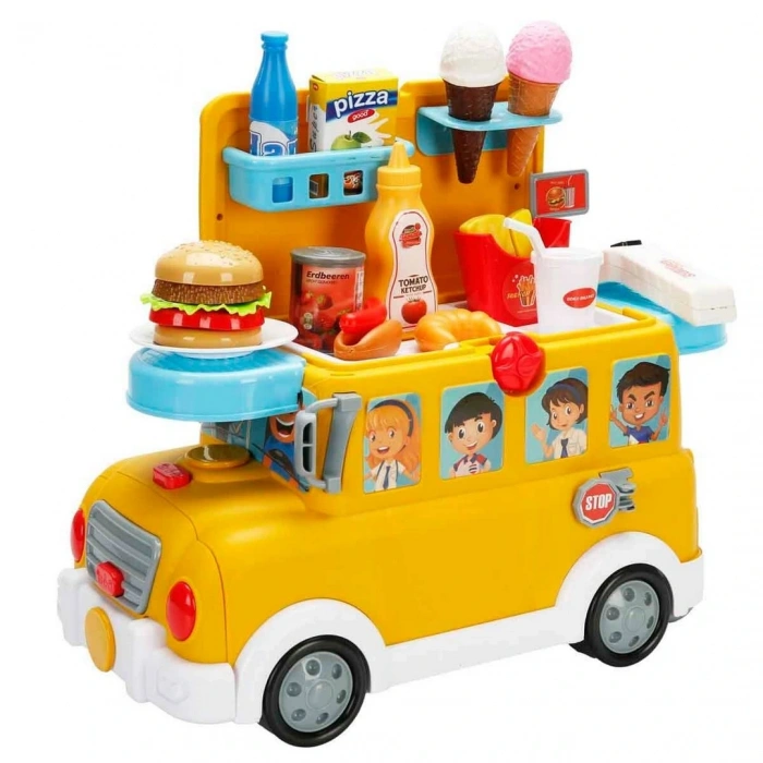 Little Chef 2in1 Sesli ve Işıklı Okul Otobüsü Dükkanı Oyun Seti 34 Parça