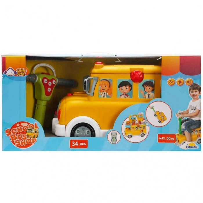 Little Chef 2in1 Sesli ve Işıklı Okul Otobüsü Dükkanı Oyun Seti 34 Parça