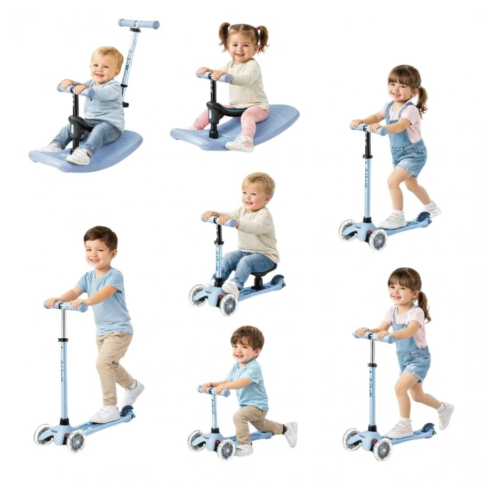 Micro Mini 6 in 1 Deluxe Rock and Go LED Scooter Mavi