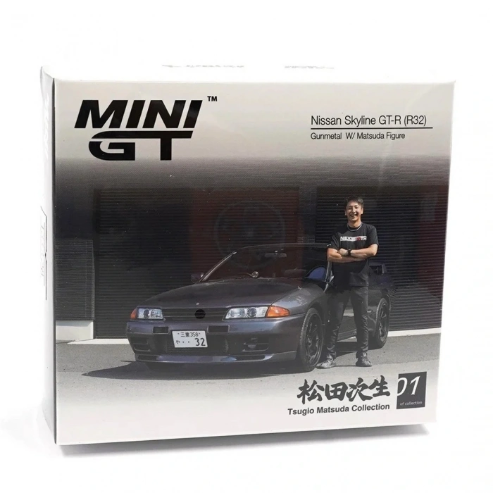 Mini GT 1/64 Nissan Skyline GT-R (R32)Gunmetal W/ Matsuda Figure Tsugio Matsuda Collection