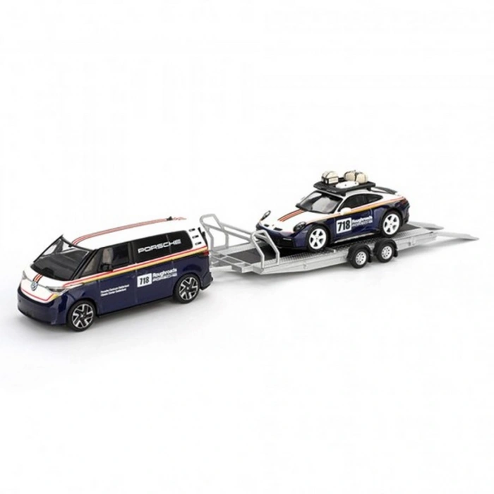 Mini GT 1/64 Porsche 911 Dakar #718 / Volkswagen ID. Buzz Porsche Centrum Gelderland Roughroads Set
