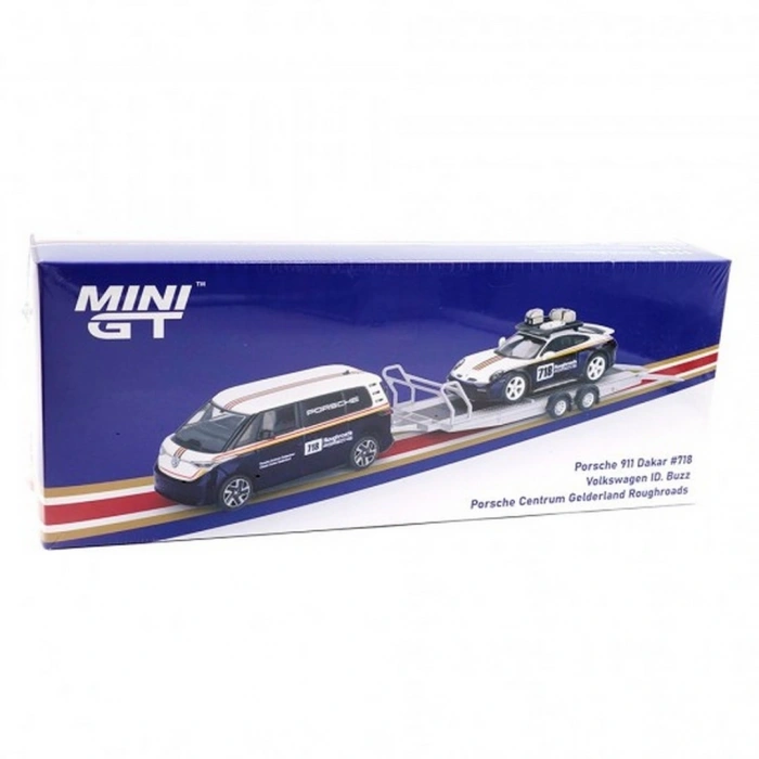 Mini GT 1/64 Porsche 911 Dakar #718 / Volkswagen ID. Buzz Porsche Centrum Gelderland Roughroads Set