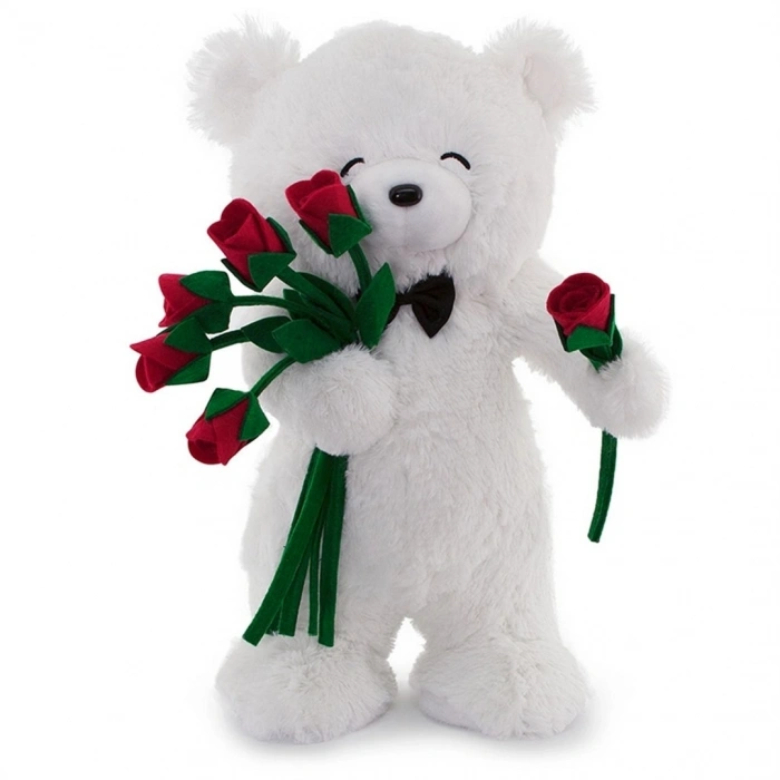 Peluş Popyonlu Ve Güllü Ayı 55 cm