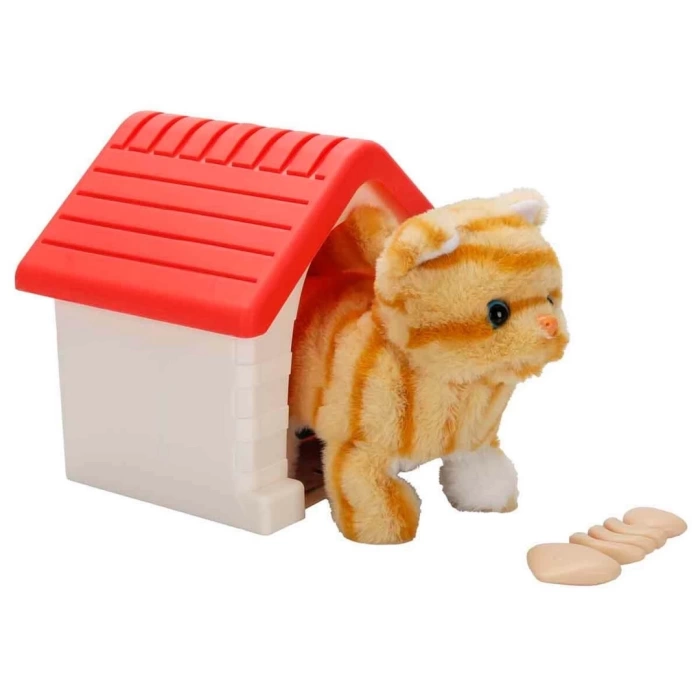 Sesli ve Hareketli Kulübeli Sevimli Peluş Kedi