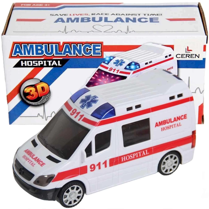 SOS Sesli ve 3D Işıklı Çarp Dön Pilli Ambulans