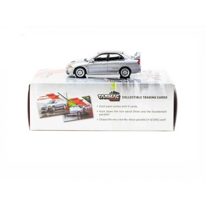 Tarmac Works 1/64 Mitsubishi Lancer GSR Evolution IV Silver with Tarmac Cards