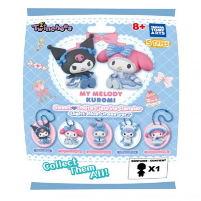 Twinchees My Melody ve Kuromi Mavi Şirin Elbiseli Anahtarlık Figür Serisi