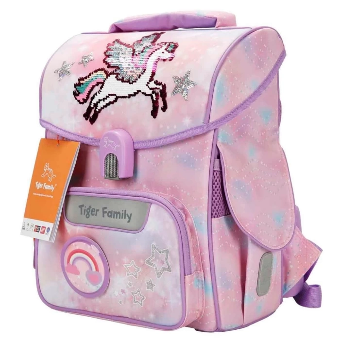 Unicorn Desenli Pembe Mor Okul Çantası