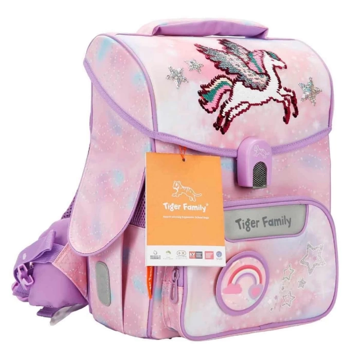 Unicorn Desenli Pembe Mor Okul Çantası