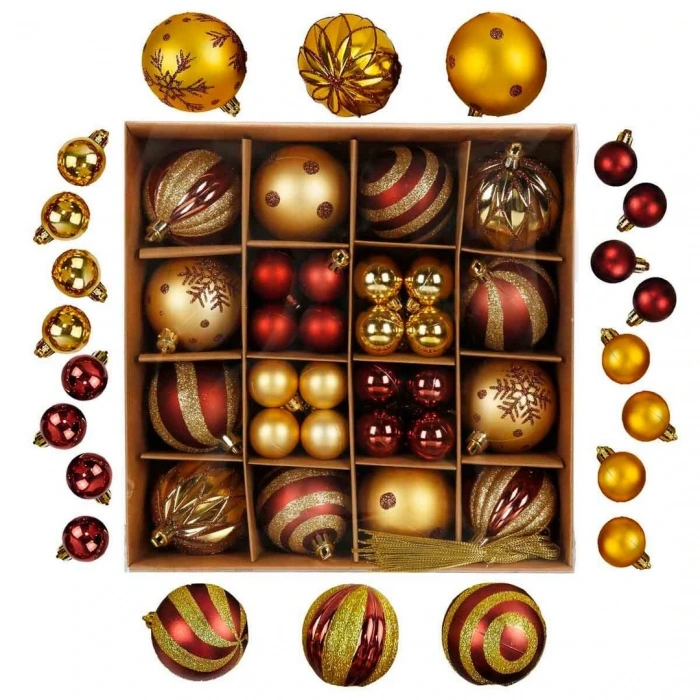 Yılbaşı Kırmızı ve Gold Ağaç Süsü Karışık 28li