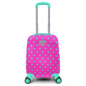 Coral High Kids Neon Pembe Su Yeşili Kalp Desenli Çocuk Valizi 16715