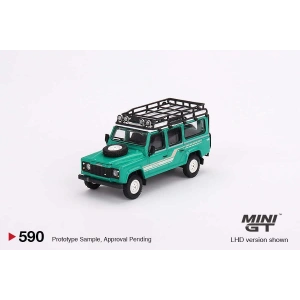 Mini GT 1/64 Land Rover Defender 110 1985 County Station Wagon Trident Green