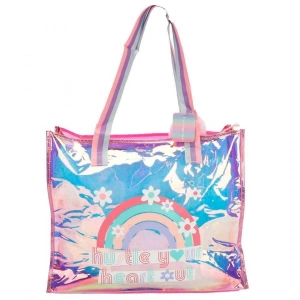 Vest Gökkuşağı Desenli Hologramlı Pembe Omuz Çantası