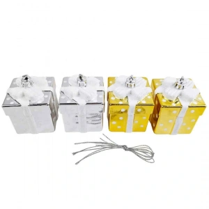 Yılbaşı Hediye Kutulu Gold ve Gümüş Ağaç Süsü 4lü