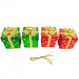 Yılbaşı Hediye Kutulu Kırmızı ve Yeşil Ağaç Süsü 4lü