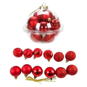 Yılbaşı Kırmızı Ağaç Süsü Karışık 12li