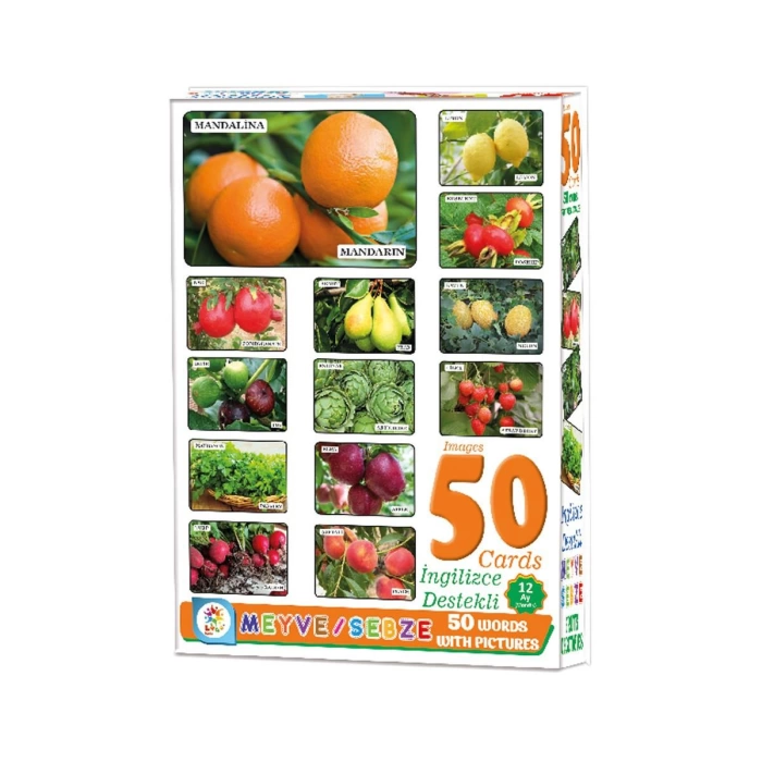 Resimlerle 50 Meyve Sebze İngilizce Destekli