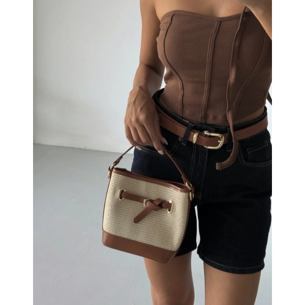 HENNA MODEL KAHVERENGİ HASIR ÇANTA