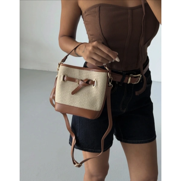 HENNA MODEL KAHVERENGİ HASIR ÇANTA