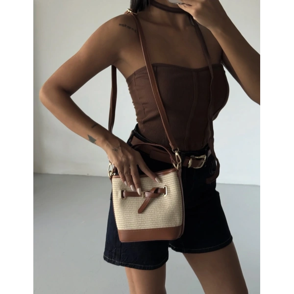 HENNA MODEL KAHVERENGİ HASIR ÇANTA