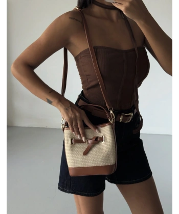 HENNA MODEL KAHVERENGİ HASIR ÇANTA