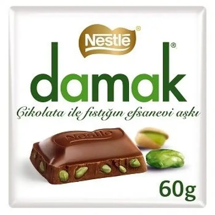 Nestle Damak Antep Fıstıklı Sütlü Kare Çikolata 60 G