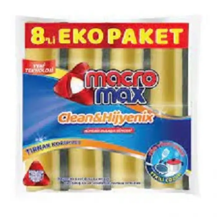 Macromax Klasik Yeşil Oluklu Sünger 8 li