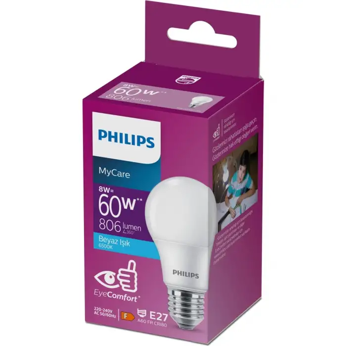 Philips Led Ampul E27 8-60W_Beyaz Işık