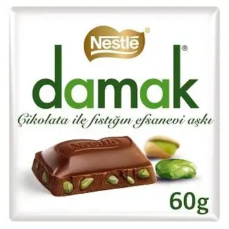 Nestle Damak Antep Fıstıklı Sütlü Kare Çikolata 60 G