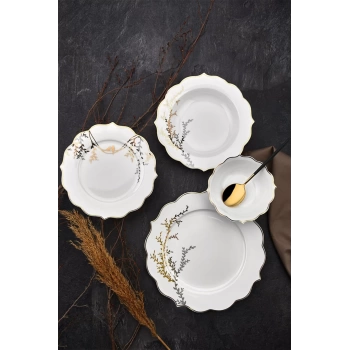 Şener ŞNR 101445 Yemek Takımı Flora Bone Doğa Altın Yaldız 24 Parça