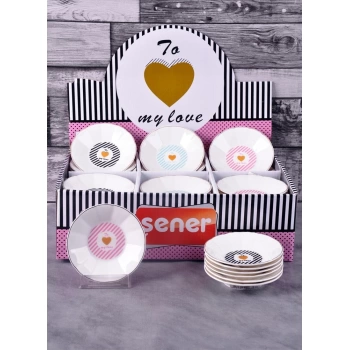 Şener ŞNR 100977 Yaldızlı Kalp Desen Çay Tabağı 6lı