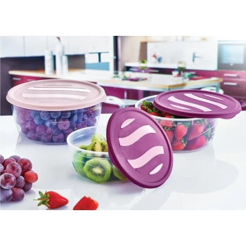 Çankaya Plastik CNK 2149 Saklama Kabı Karizma Yuvarlak Set 3Lü