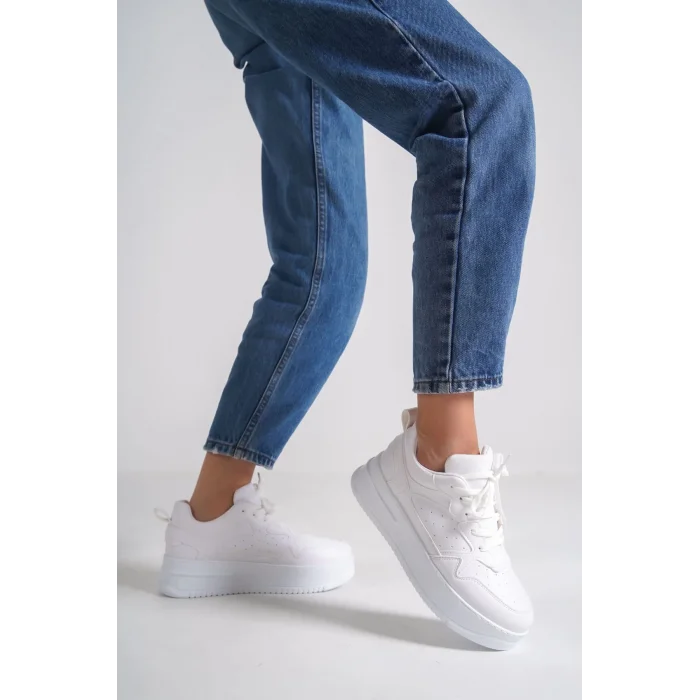 ALESSI Bağcıklı Ortopedik Taban Kadın Sneaker Spor Ayakkabı BT - Beyaz